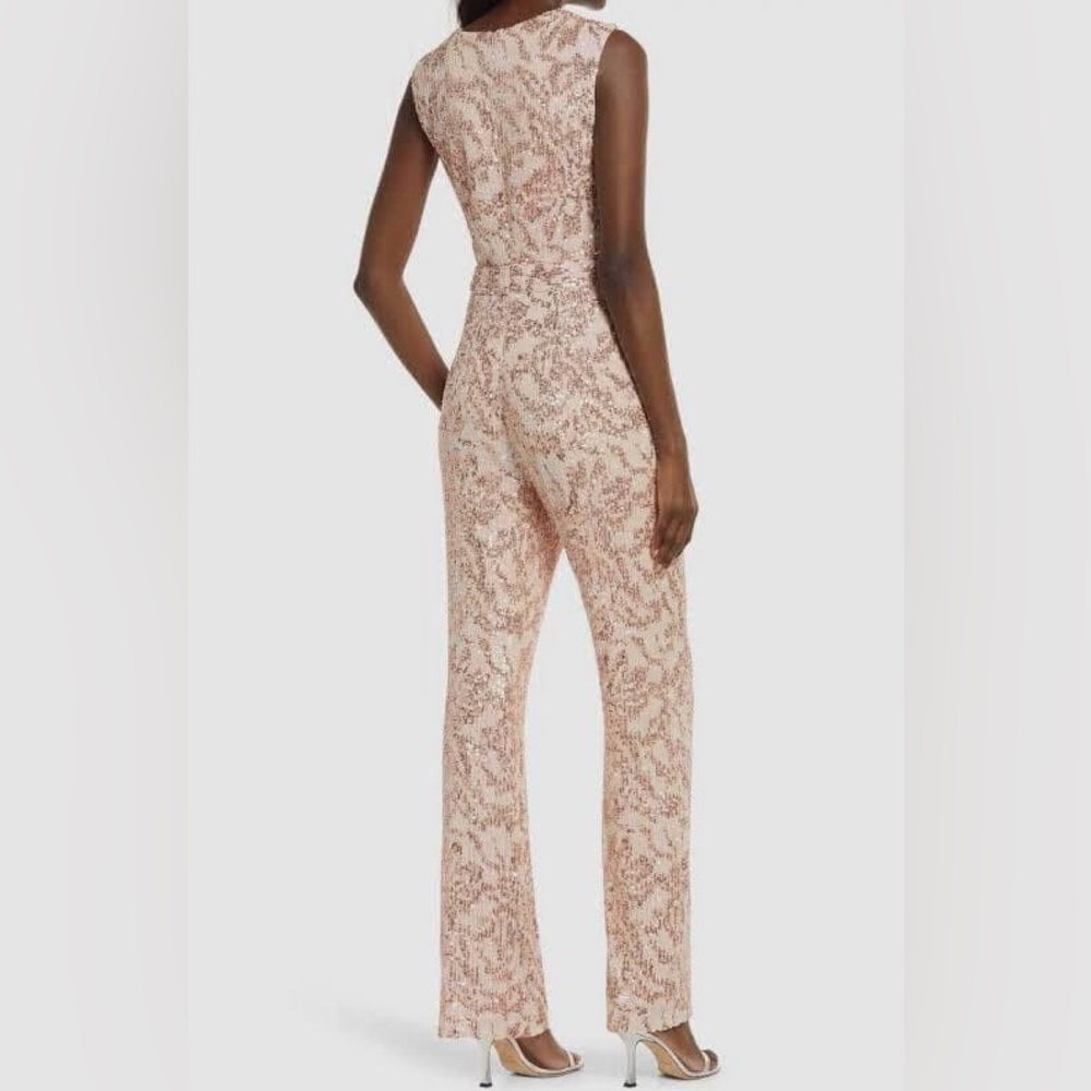 NWT! SHO by Tadashi Shoji Blush Sleeveless Sequin Cutout Jumpsuit Size 12 - Picture 2 of 6